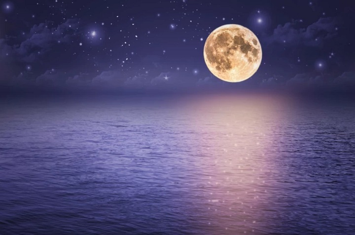 Capturing the Enchantment: Moon Captions for Instagram large yellow moon purple water quotes premium poster for love original